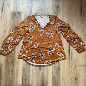 Rust Floral V-Neck Blouse